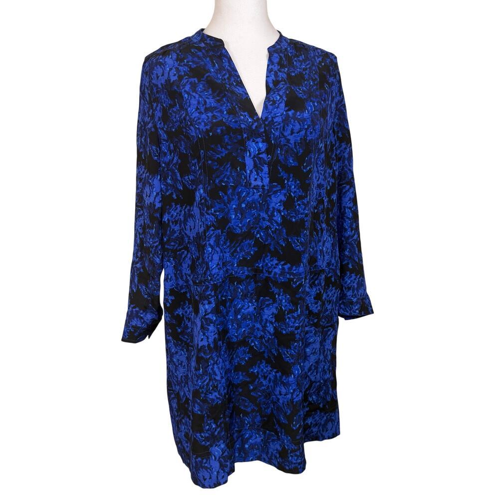 Madewell Director Dress 100% Silk Blue Abstract Floral Print Shift Tunic Medium